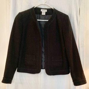 Worthington Vintage Black Open Front Lined Jacket Trim Embellishment Size 8